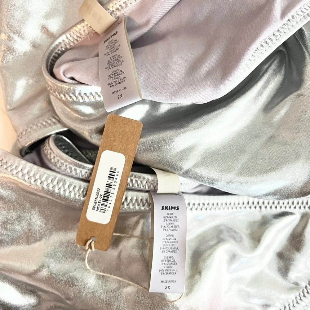 NWT SKIMS Metallic Silver Bandeau Bikini Set 2X